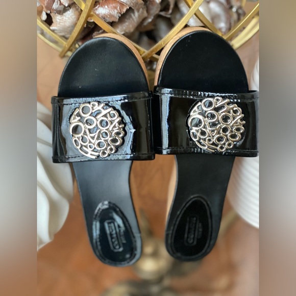 Coach JUDITH NWOT 🚨Black Patent Leather Cork Wedge Platform Slides Size 7 - Picture 13 of 15